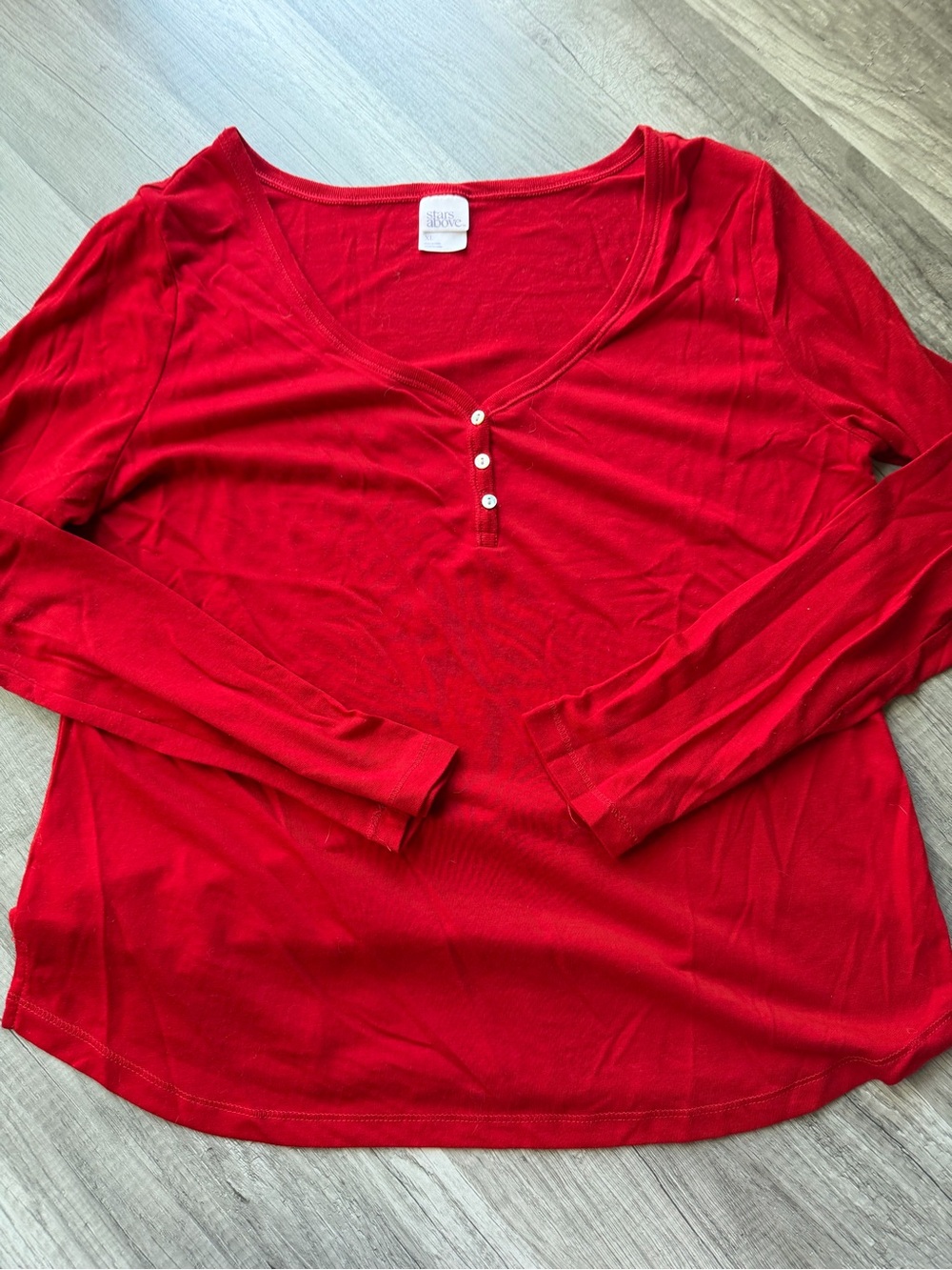 Stars Above Red Long Sleeve Henley Sleep Shirt Size XL